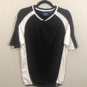 Mizuno Black & White Short Sleeve V-Neck Elastic Waist Biking Shirt size S